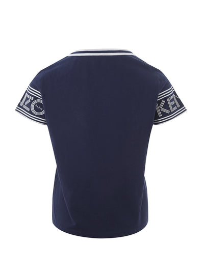 Blue Cotton T-Shirt With contrasting Logo on Sleeves