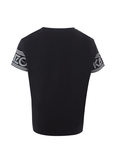 Black Cotton T-Shirt With contrasting Logo on Sleeves