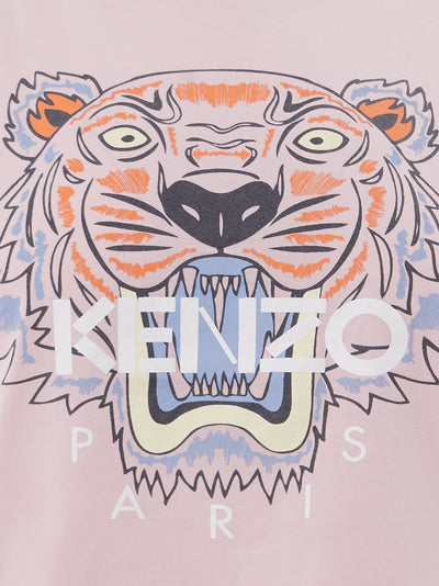 Pink Cotton T-Shirt with Printed Tiger