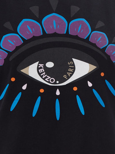 Black Cotton T-Shirt with Contrasting Eye Print on Front