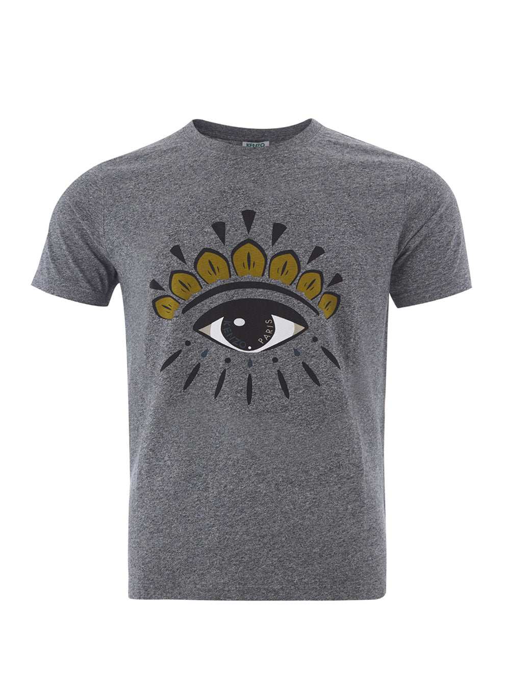 Grey Cotton T-Shirt with Contrasting Eye Print on Front