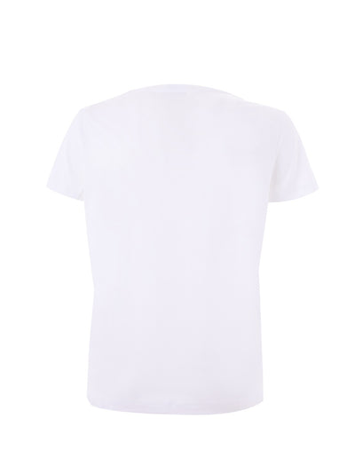 White Cotton T-Shirt with Wave Blue Print