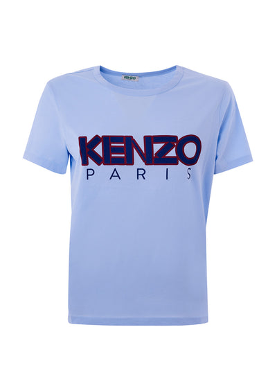 Light Blue Cotton T-Shirt with Front Logo