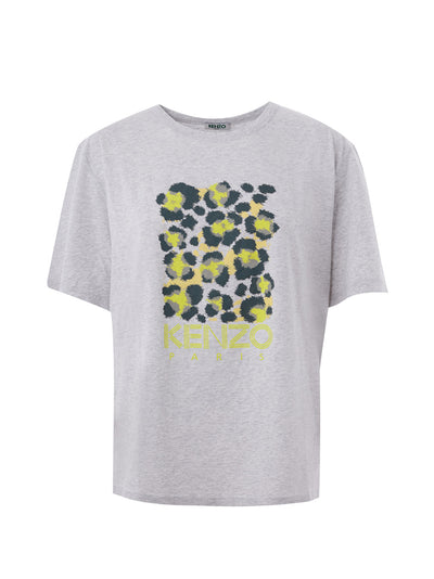 Grey Cotton T-Shirt with Front Jungle Print