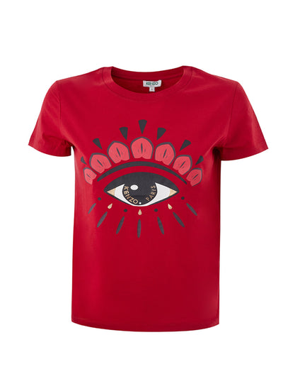 Red Cotton T-Shirt with Contrasting Eye Print