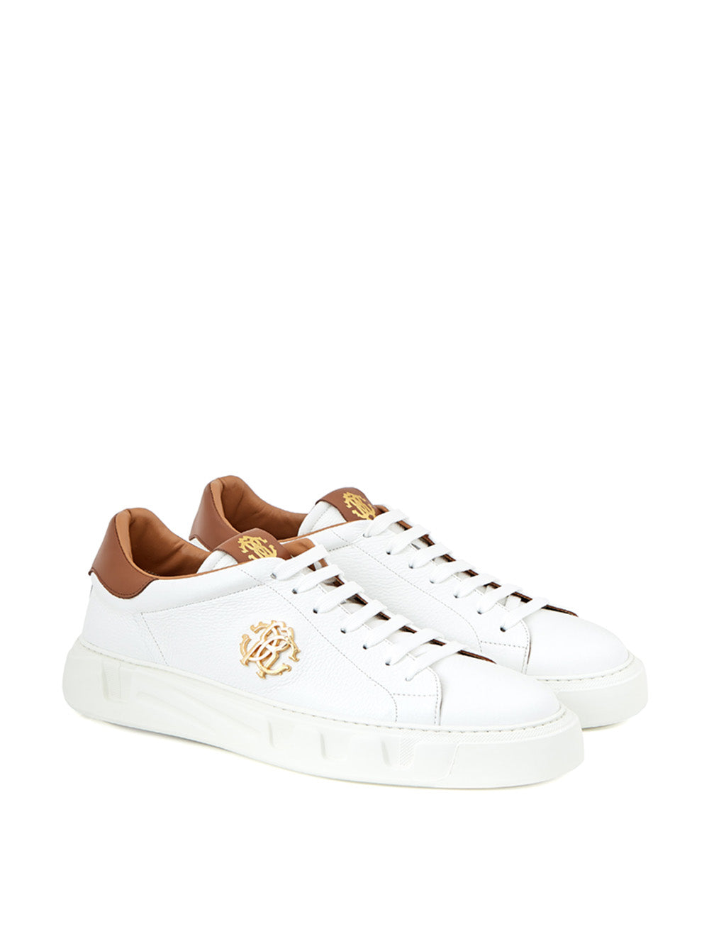 White Leather Sneakers with Gold Logo