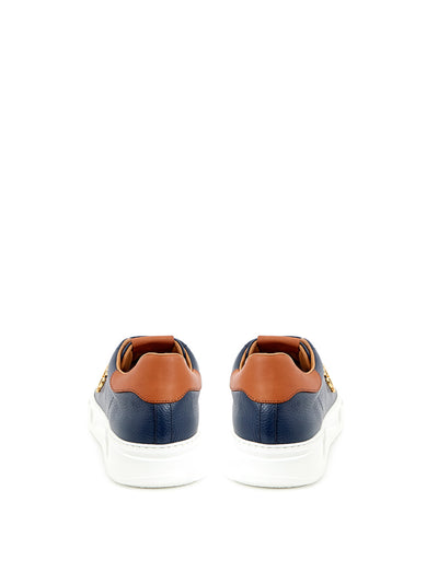 Blue Leather Sneakers with Gold Logo