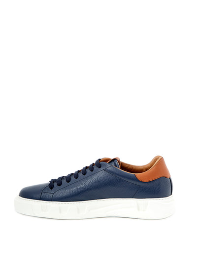 Blue Leather Sneakers with Gold Logo