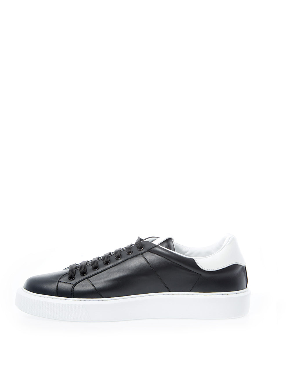 Black Leather Sneakers with Silver Logo