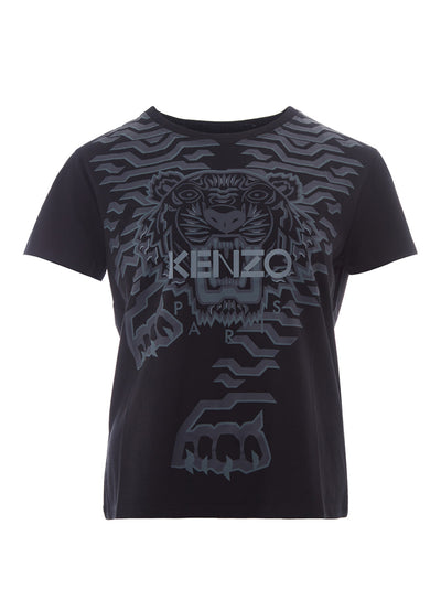 Black Printed Cotton Tiger T-Shirt