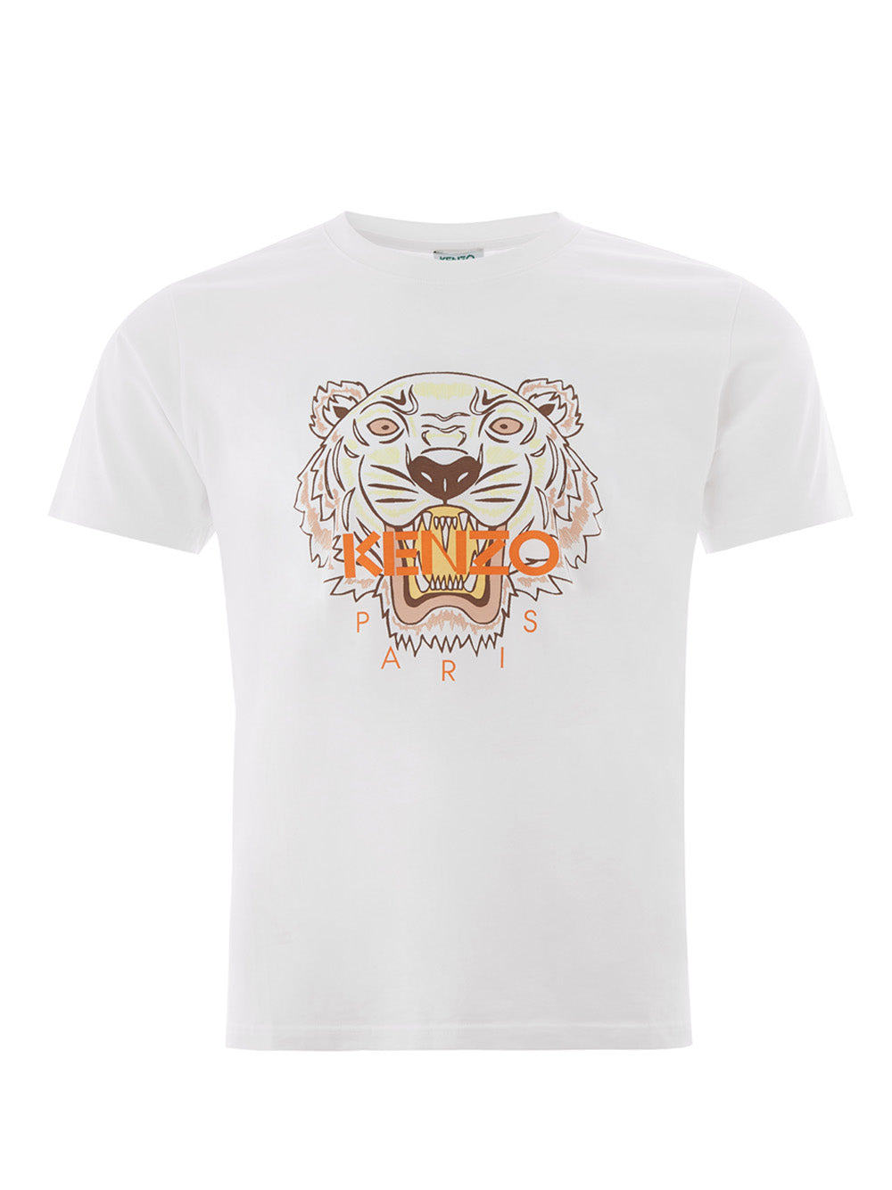 White Cotton T-Shirt with Orange Tiger Print