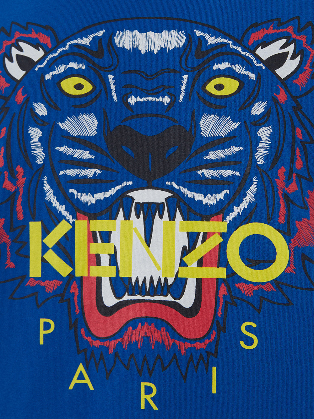 Blue Cotton T-Shirt with Contrasting Tiger Print