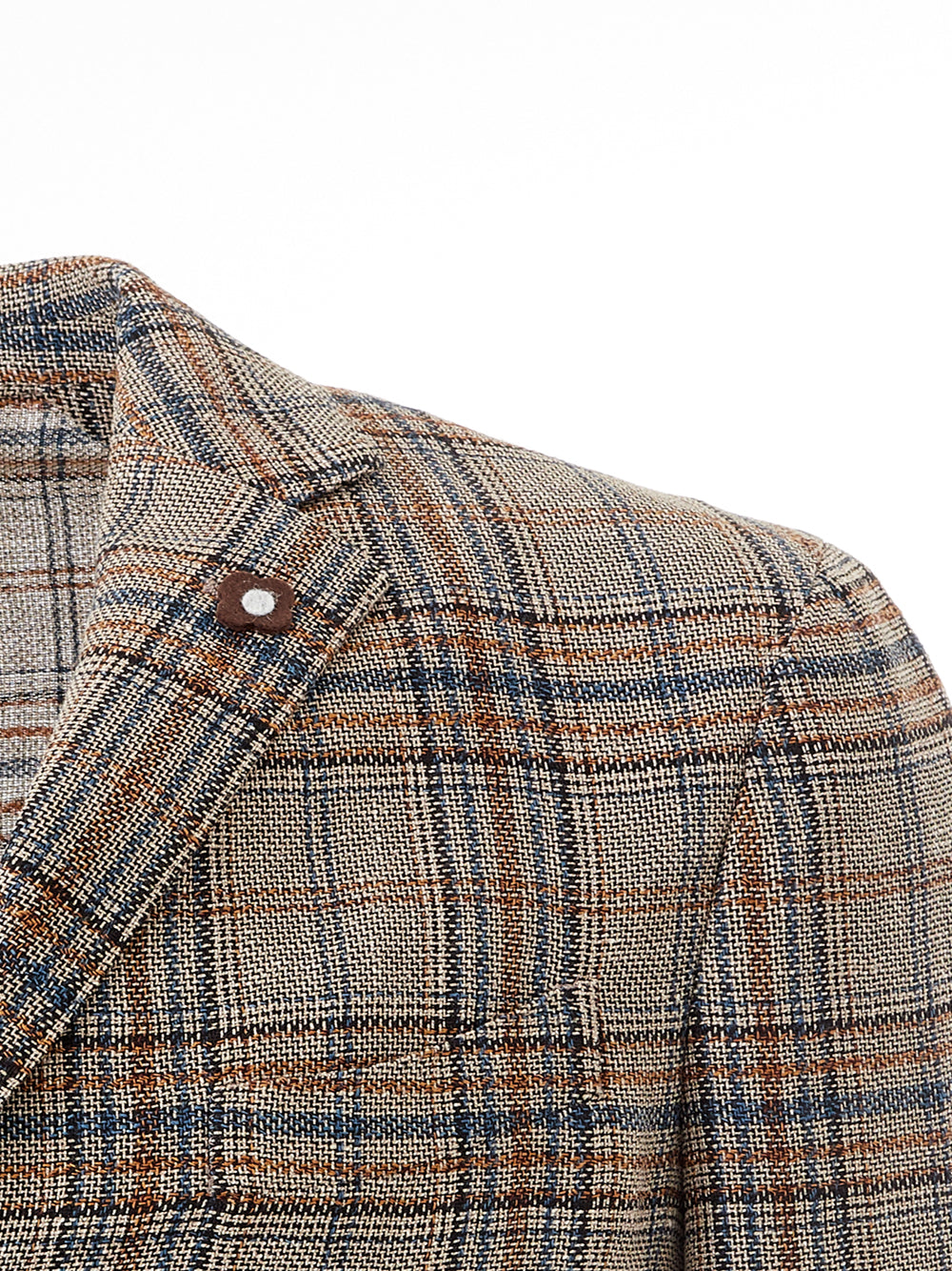 Checked Three Buttons Linen Jacket