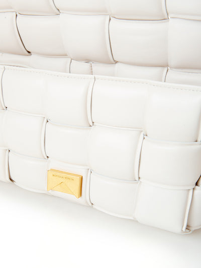 White Padded Cassette Leather Cross Body Bag