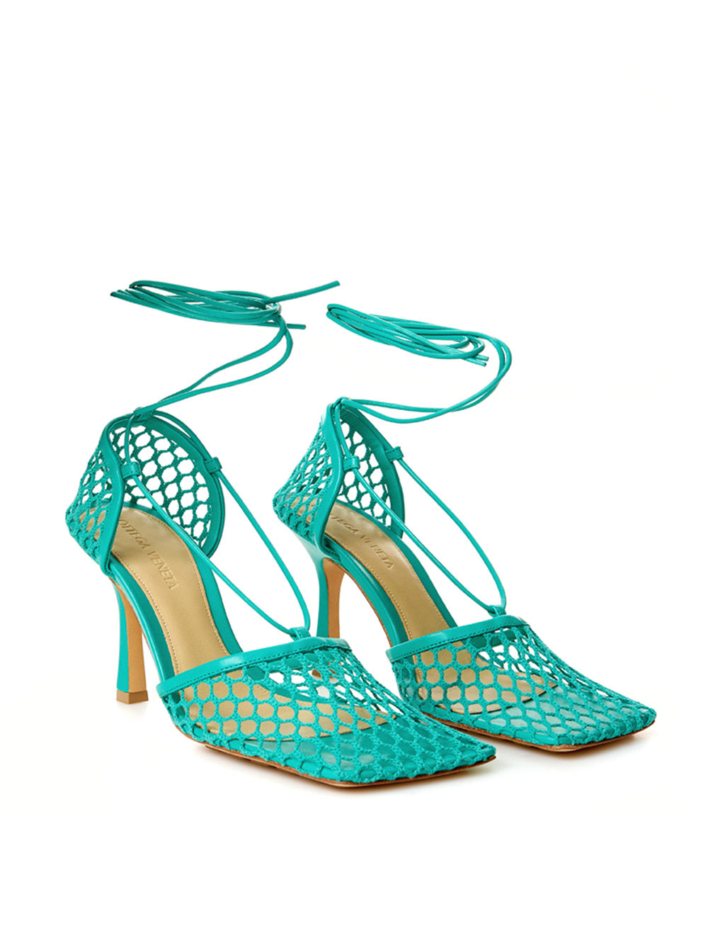 Green Stretch Leather-trimmed Pumps