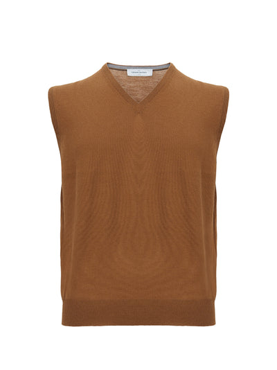 Brown Wool V-Neck Vest