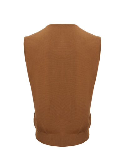 Brown Wool V-Neck Vest