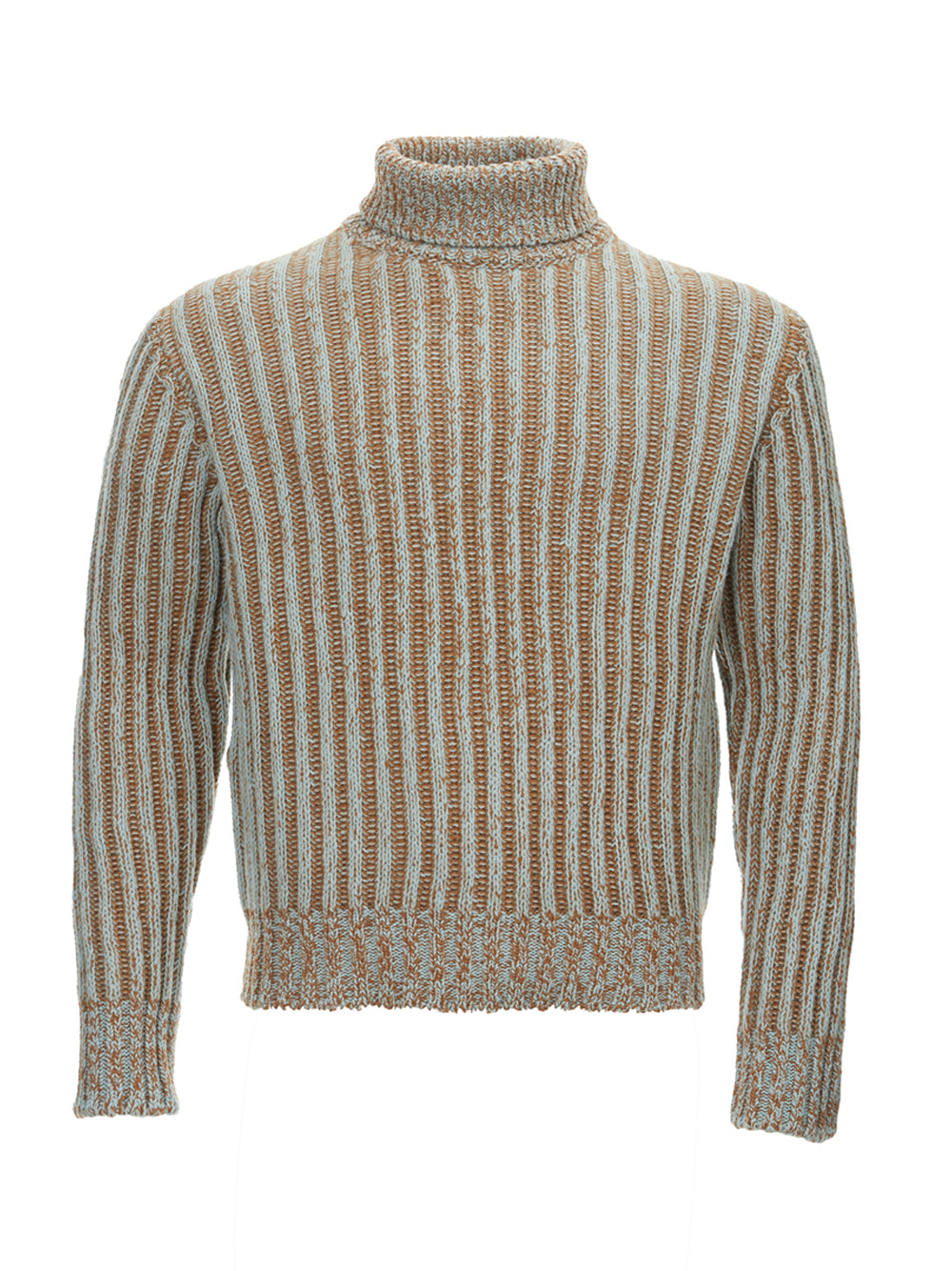 Bicolor Wool Turtleneck Sweater