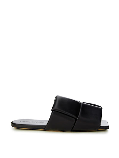 Black Leather Maxi Intreccio Mule