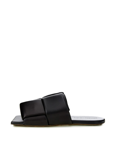 Black Leather Maxi Intreccio Mule