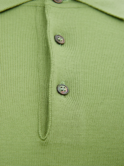 Green Wool Long Sleeves Polo Sweater