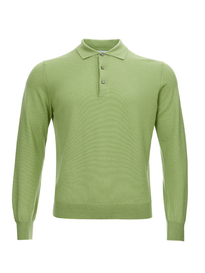 Green Wool Long Sleeves Polo Sweater