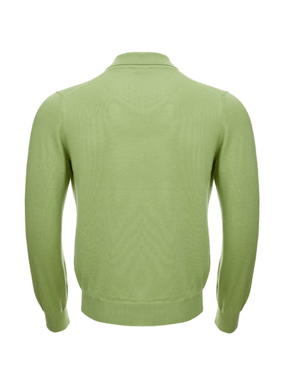 Green Wool Long Sleeves Polo Sweater