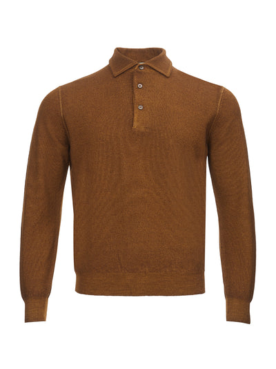 Brown Wool Long Sleeves Polo Sweater