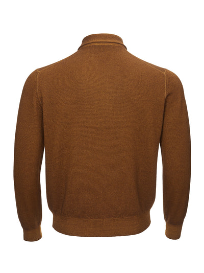 Brown Wool Long Sleeves Polo Sweater