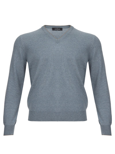 Grey Cashmere V-Neck Sweater