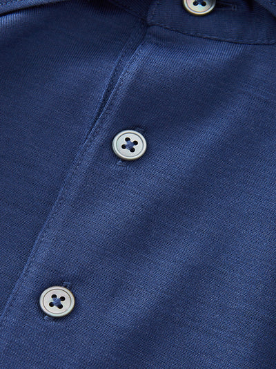 Blue Wool Long Sleeves Polo Sweater