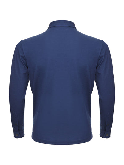 Blue Wool Long Sleeves Polo Sweater