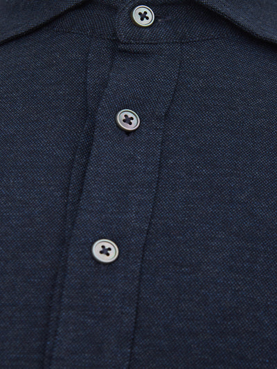 Blue Denim Effect Long Sleeves Polo