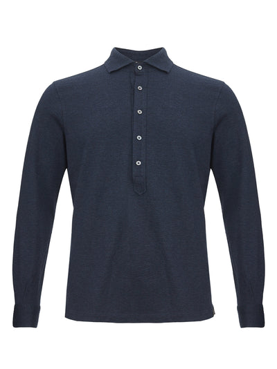 Blue Denim Effect Long Sleeves Polo