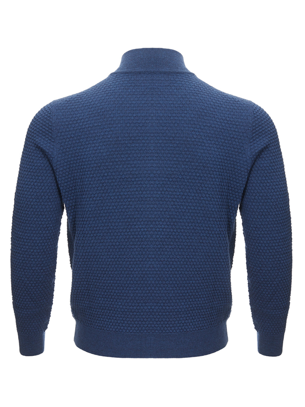 Blue Mock Turtleneck Wool Cardigan