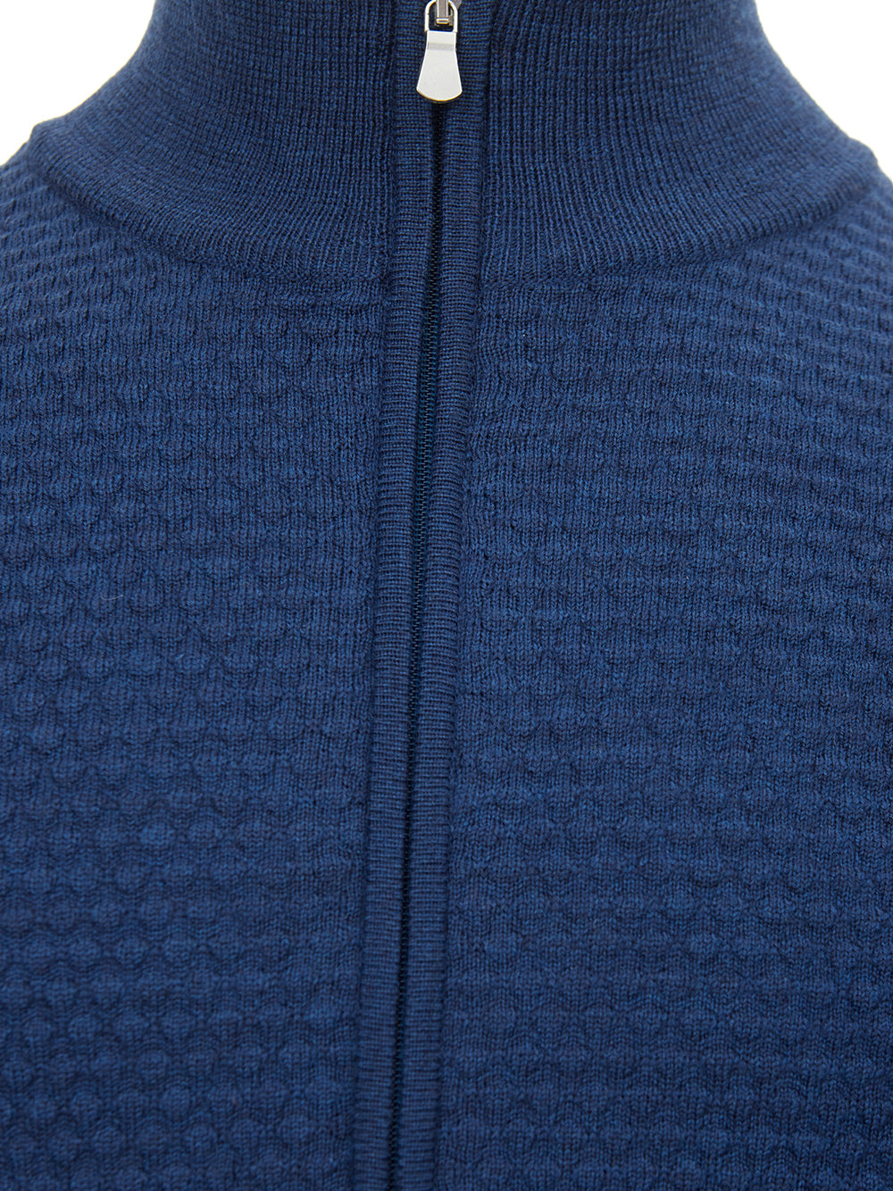 Blue Mock Turtleneck Wool Cardigan