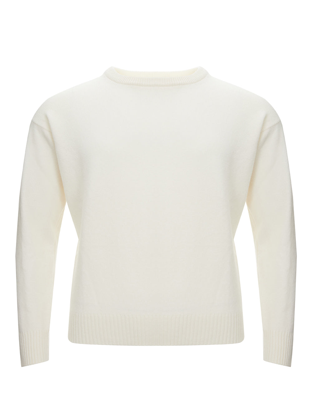 White Super Geelong Wool Round neck Sweater