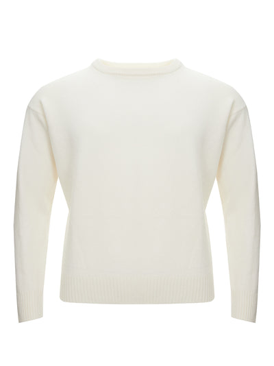 White Super Geelong Wool Round neck Sweater