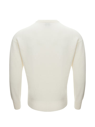 White Super Geelong Wool Round neck Sweater