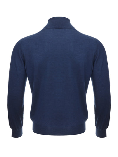 Blue Cashmere and Silk Turtleneck Sweater