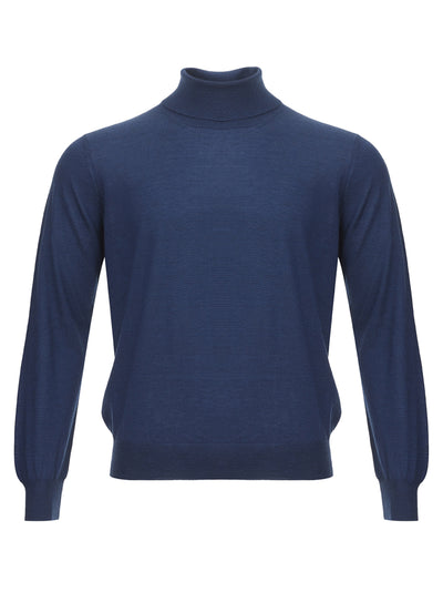 Blue Cashmere and Silk Turtleneck Sweater