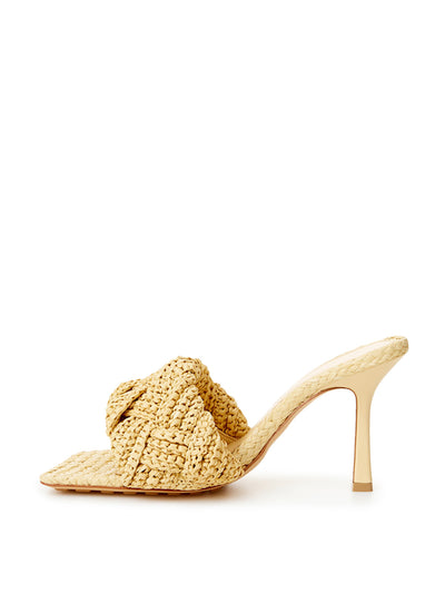 Beige Raffia Heeled Sandal Mule with Intreccio