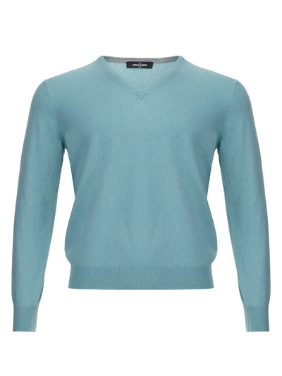 Light Blue Cashmere V-Neck Sweater