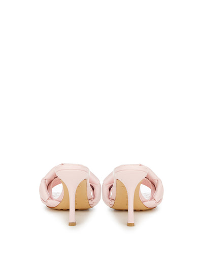 Light Pink Leather Heeled Sandal Mule with Intreccio