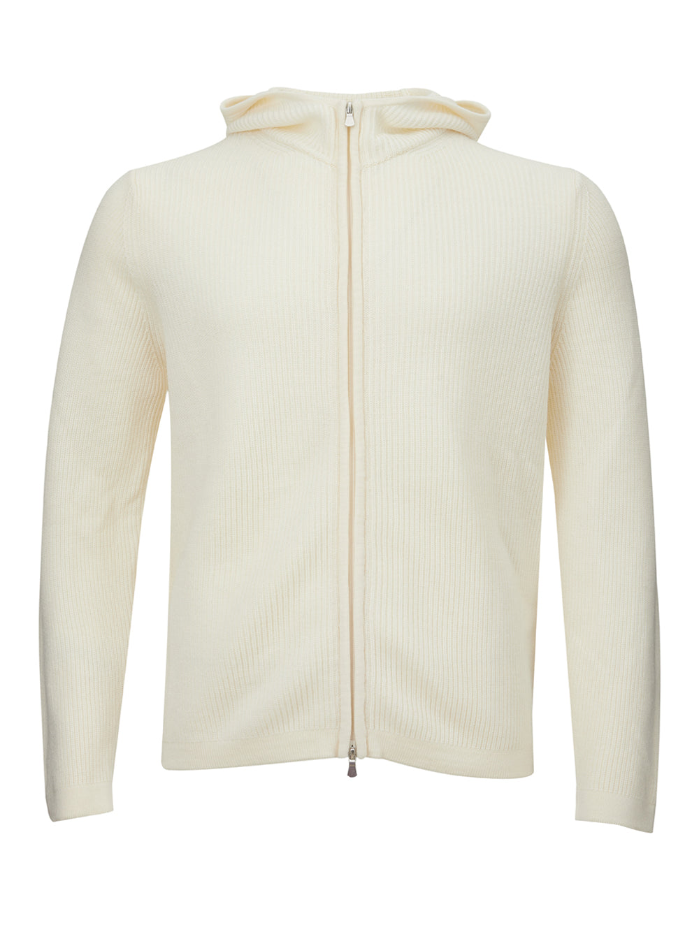 White Wool Hooded Cardigan with Zip