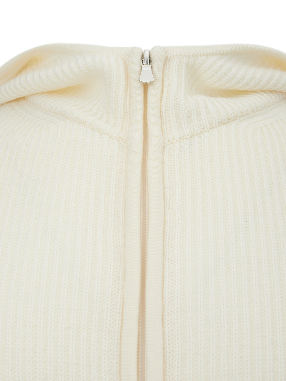 White Wool Hooded Cardigan with Zip