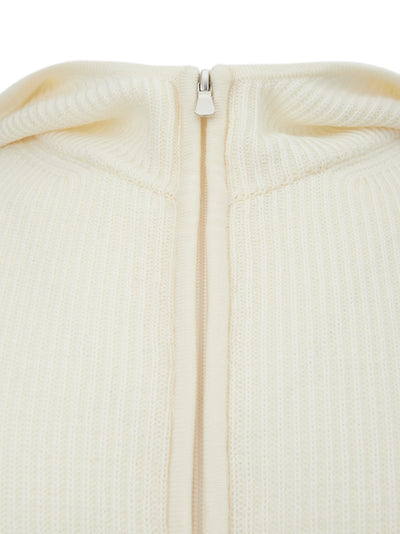 White Wool Hooded Cardigan with Zip