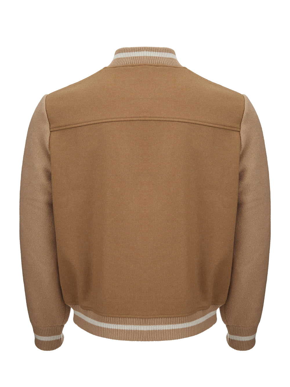 Wool Beige College Style Bomber Jacket