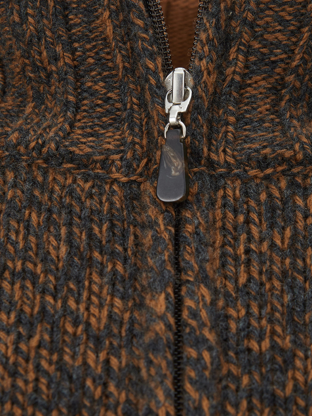 Brown Wool Mock Sweater with Zip