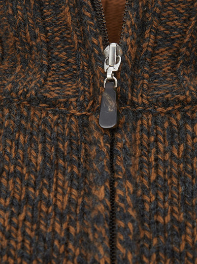 Brown Wool Mock Sweater with Zip